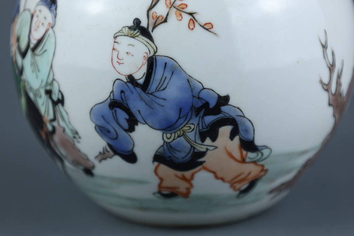 ◇御泓軒◇『清・康熙年製款・古陶磁器・五彩人物図瓢箪瓶・箱付』極細