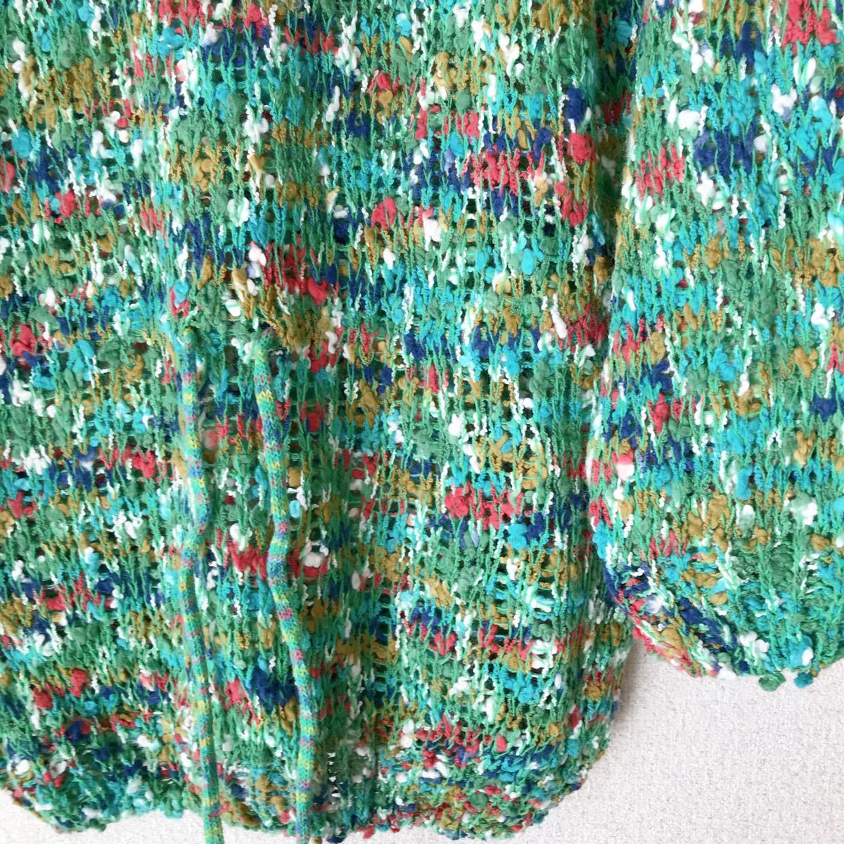 vintage メッシュ ニット ミックスニット 柄 緑 グリーン 長袖