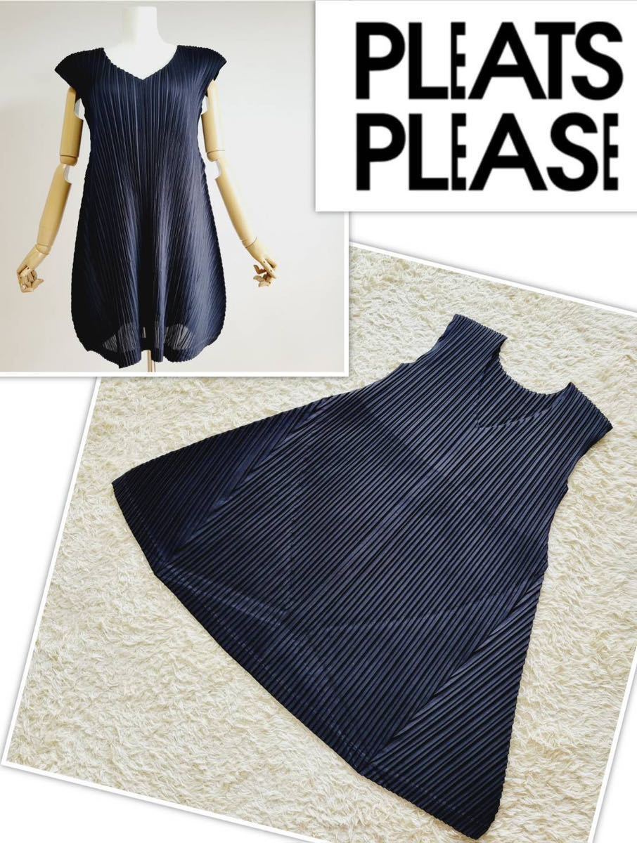 【極美品】PLEATS PLEASE ISSEY MIYAKE プリーツプリーズ　イッセイミヤケ　サイズ3 膝丈 フレア ワンピース チュニック　 ブラック