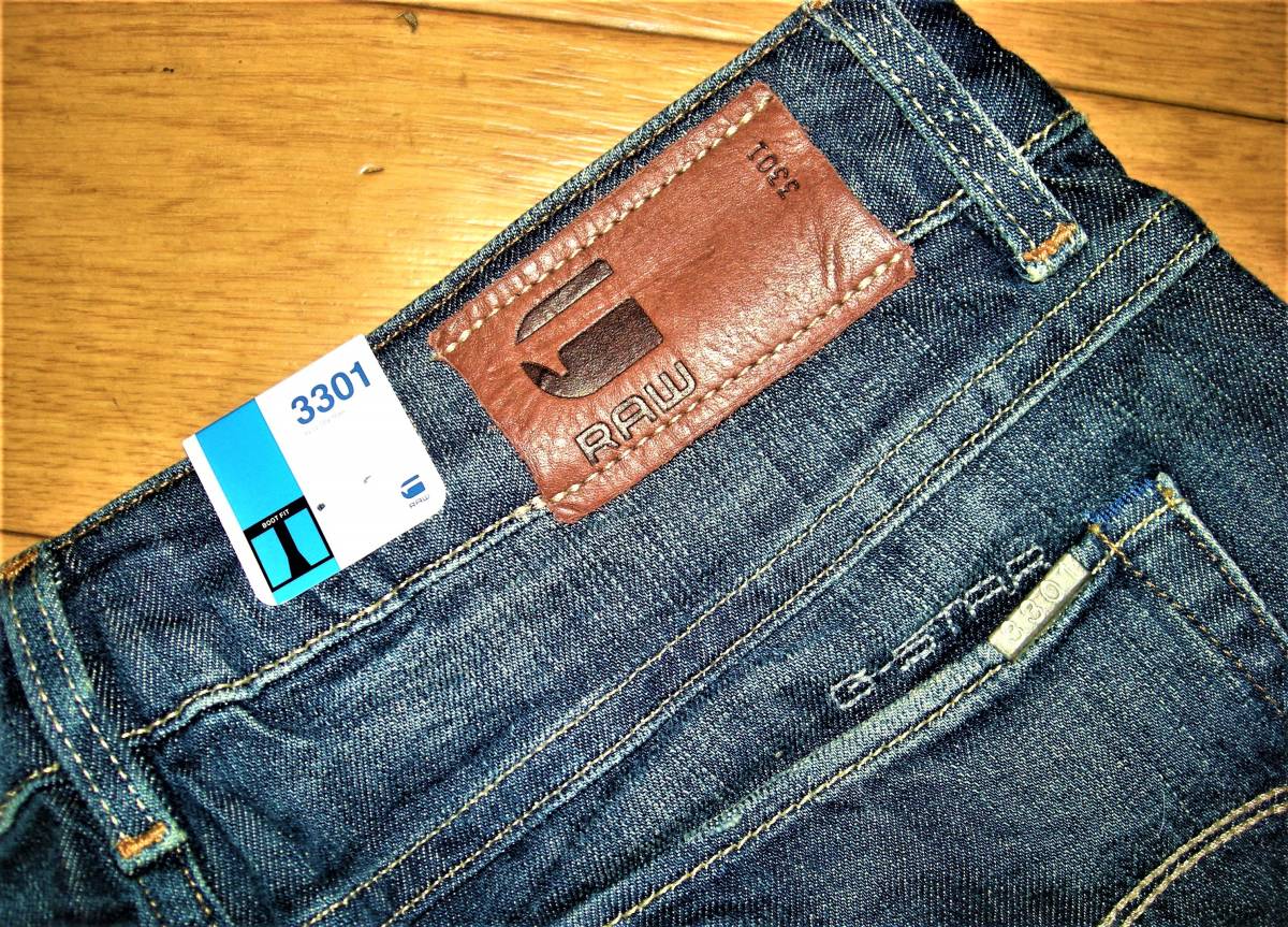 Ｇ-STAR RAW ジースターロゥ 新品 未使用 ジーンズ 3301 STYLE NEUTRAL ダメージ加工 BOOTLEG ブーツレグ Indigo Blue ストレッチ W26/L32_画像5