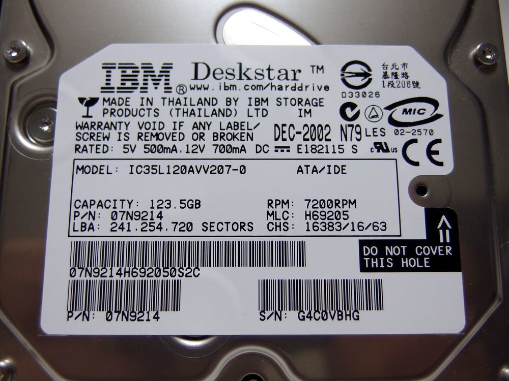 HITACH IBM Deskstar IC35L120AVV207-0 ATA/IDE 3.5inch HDD 2台セット 良品_画像5