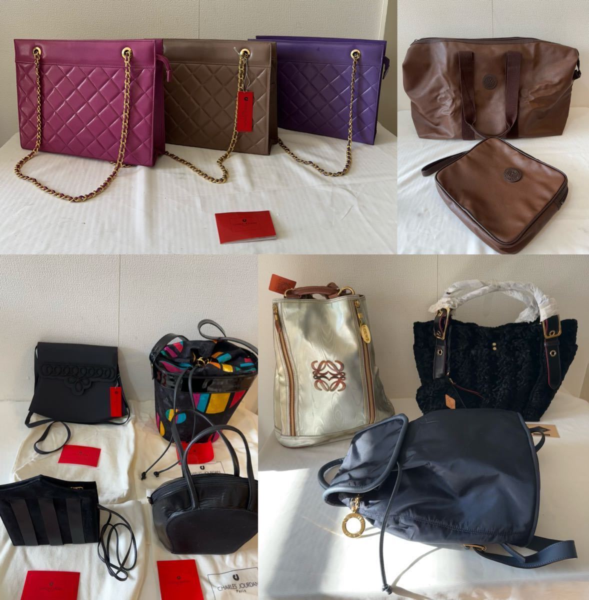 LOEWE 巾着型/MZ WALLACE/CELINE PARIS/VOLKSWAGEN 革のハンドバッグ収納袋/CHARLES JOURDAN PARISなど リュックサック、ハンドバッグ中古_画像1