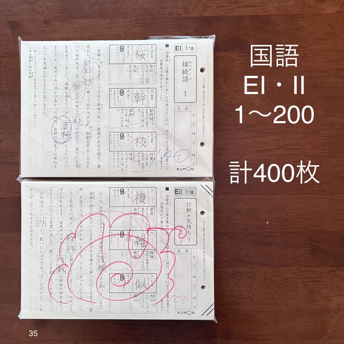 公文 くもん 国語 E EⅠ、EⅡ 計400枚 未記入 解答書付き - 本