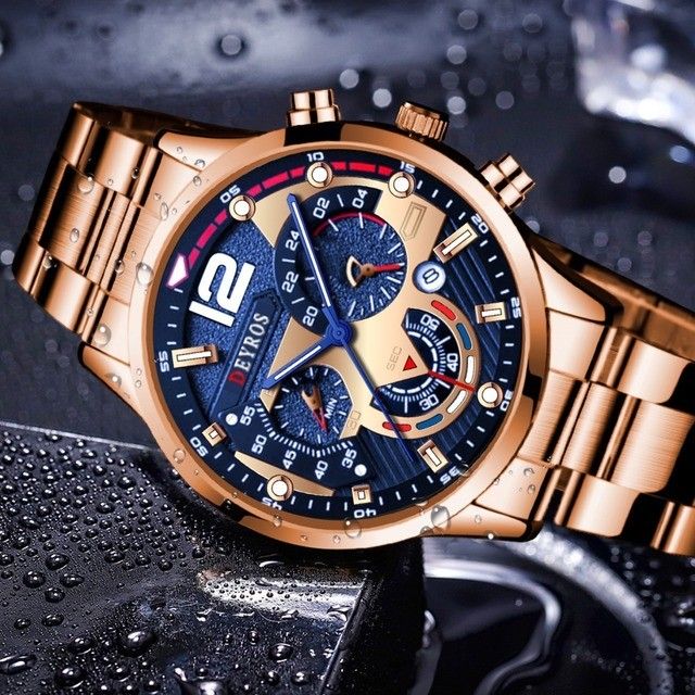 新品 DEYROS クロノグラフ 腕時計メンズ ラグジュアリー ピンク