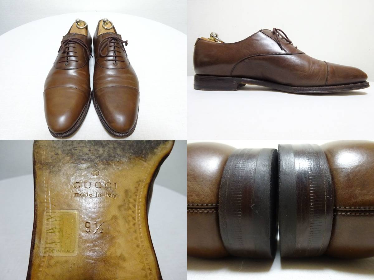 GUCCI Gucci колпак tu оксфорды распорка chip кожа обувь мужской Goodyear 9.5 28cm Италия производства 