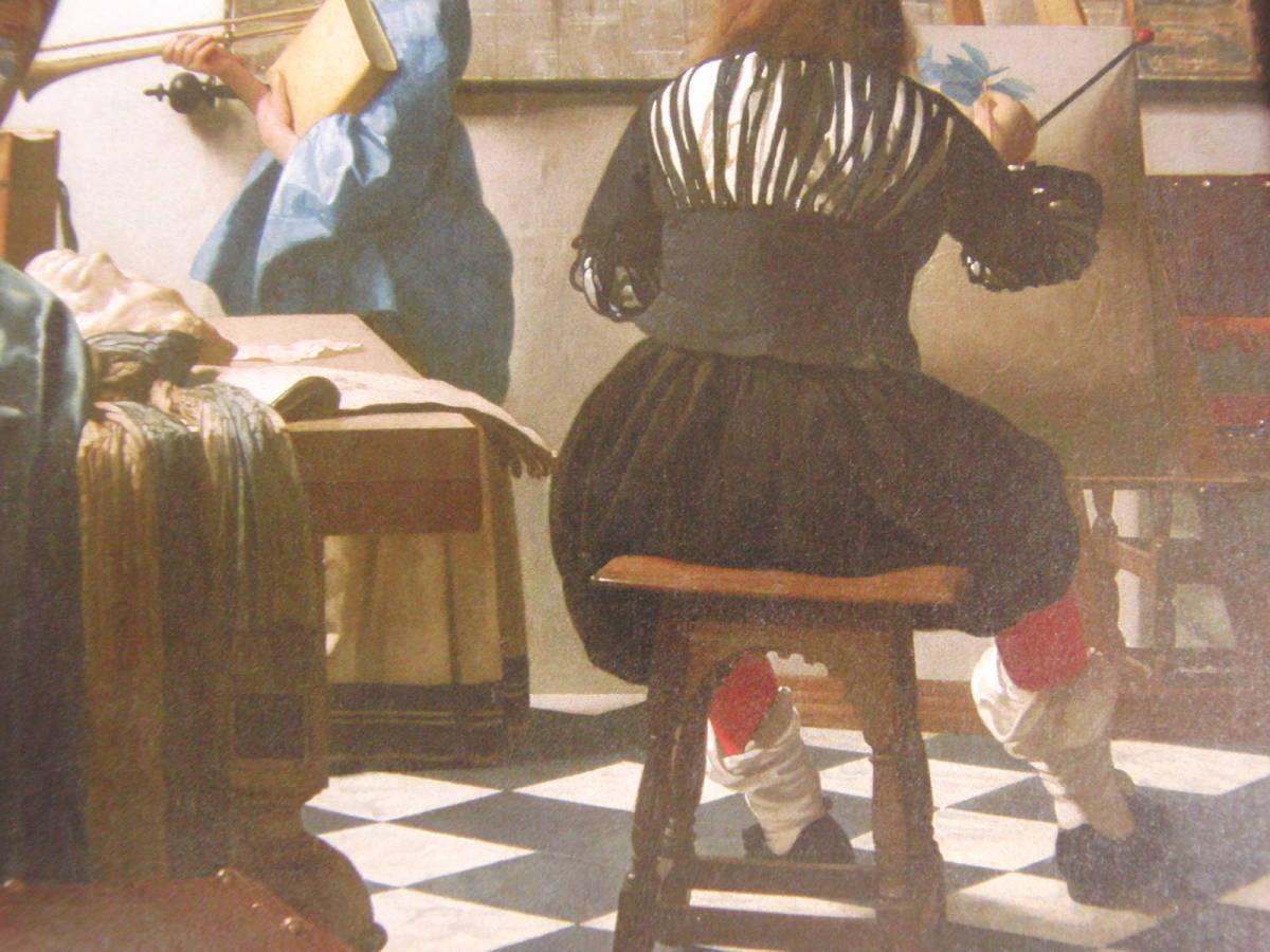 ヨハネス・フェルメール、「絵画芸術」、希少な画集の額装画 ヨハネス・フェルメール、「絵画芸術」、希少な画集の額装画