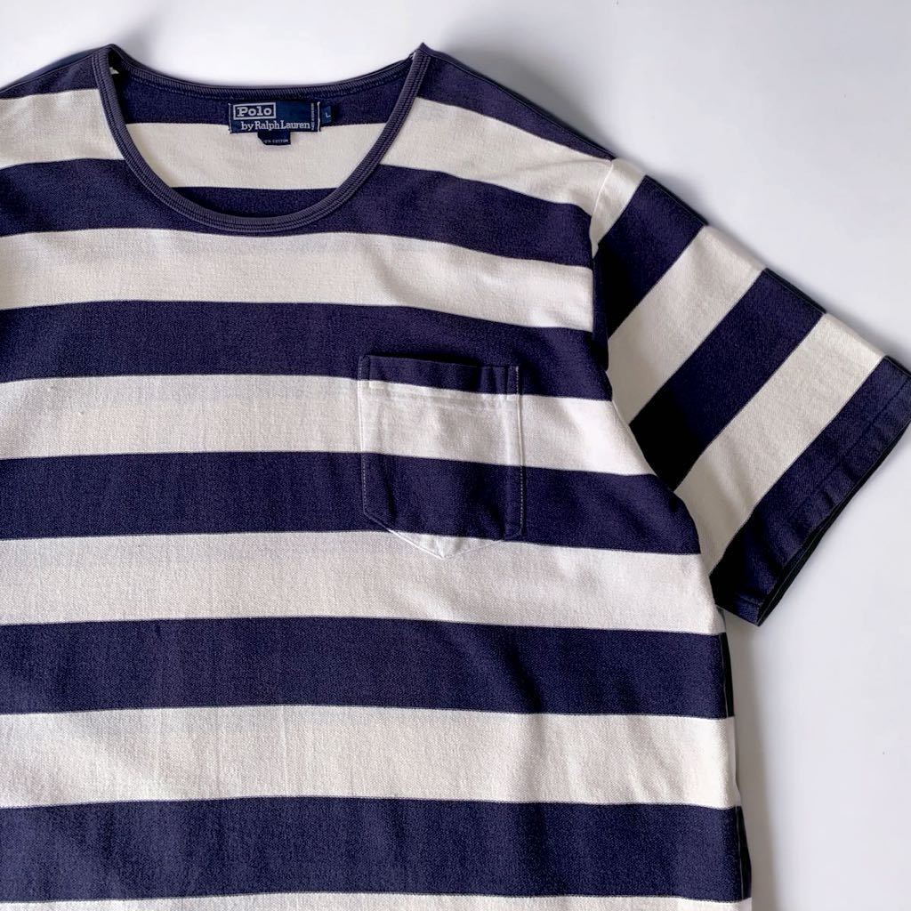 90's BIG POLO 裾ロゴ刺繍 VINTAGE ボーダー 鹿の子 半袖 カットソー Ralph Lauren ビッグポロ BIGPOLO 90年代 オールド ラルフローレン