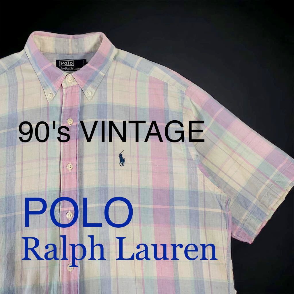 90's VINTAGE POLO Ralph Lauren 旧タグ マドラスチェック 半袖 ボタンダウンシャツ ラルフローレン 90年代 ビンテージ ポロ 半袖シャツ