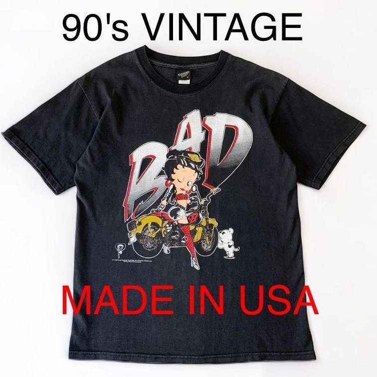 当時物 90's USA製 VINTAGE Betty Boop ベティブープ ベティちゃん DIAMOND DUST 98年 コピーライト バイク アメリカ輸入 古着 ビンテージ
