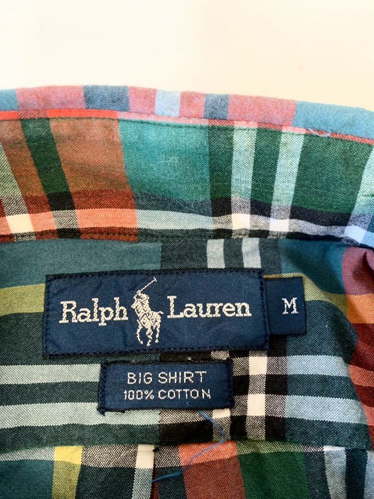 良柄 90's VINTAGE Ralph Lauren BIG SHIRT 半袖 ボタンダウン シャツ チェック ラルフローレン POLO ビッグシャツ ワイド ポロ 90年代