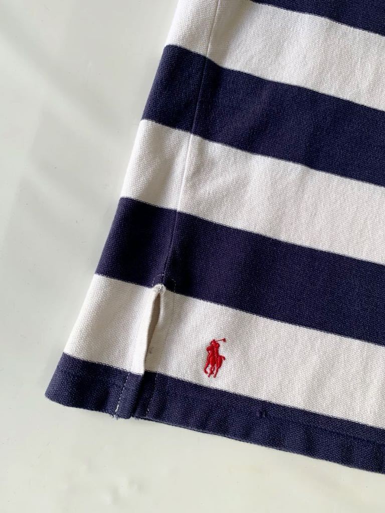 90's BIG POLO 裾ロゴ刺繍 VINTAGE ボーダー 鹿の子 半袖 カットソー Ralph Lauren ビッグポロ BIGPOLO 90年代 オールド ラルフローレン