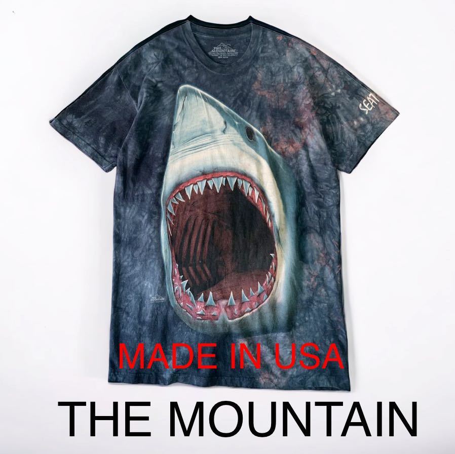 00's VINTAGE THE MOUNTAIN サメ USA製 特大 グラフィック 半袖 Tシャツ ビンテージ タイダイ マウンテン シャーク 鮫  アニマル リアル