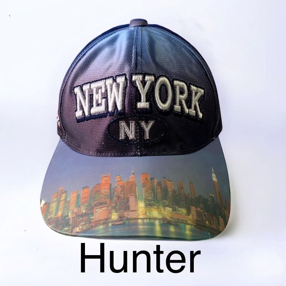 6パネル ベースボールキャップ CAP 帽子 NEW YORK Hunter メッシュキャップ フリーサイズ 男女兼用 スカイライン フォトプリント キャップ