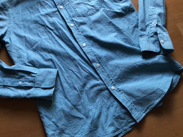 良品 OLD NAVY オールドネイビー THE OXFORD SHIRT スリムフィット 長袖 シャツ 青・水色系 綿97％×ポリウレタン3％ メンズ サイズM_画像4