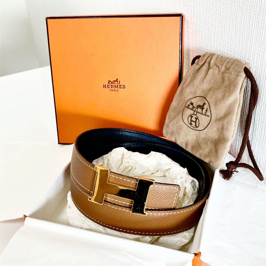 人気絶頂 HERMES エルメス H金具 ゴールド金具 ベルト ◯Z刻 茶