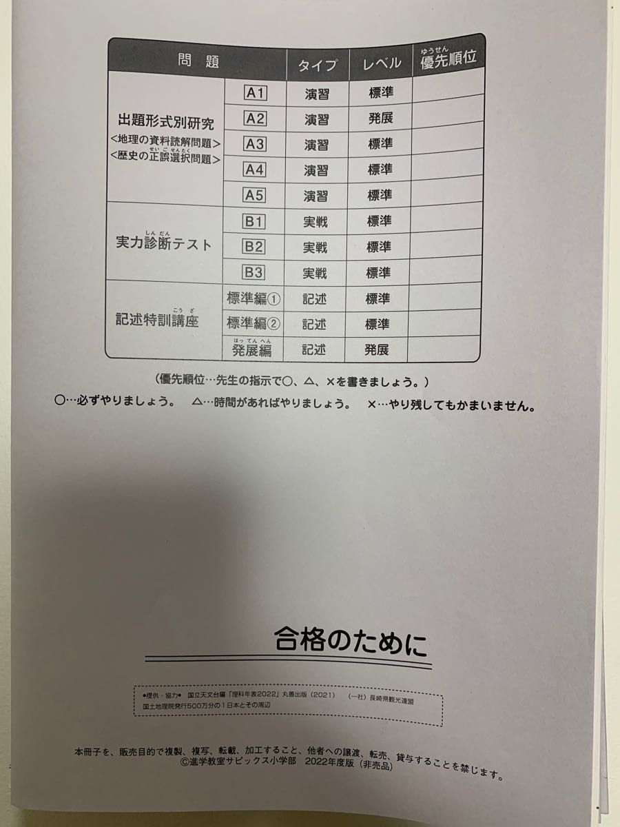 サピックス SAPIX 小学6 社会　ＳＳ特訓　サンデーサピックス　志望校別講座　ＳＳ-０１〜１４  開成筑駒コース　中学入試