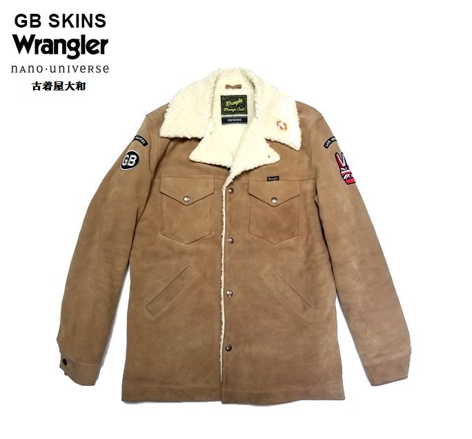 #古着屋大和 馬場圭介着 GB SKINS Wrangler 別注 ワッペン付 KISS 本革 スウェード ボア ランチコート ランチジャケット L 参考価格59000円_画像1