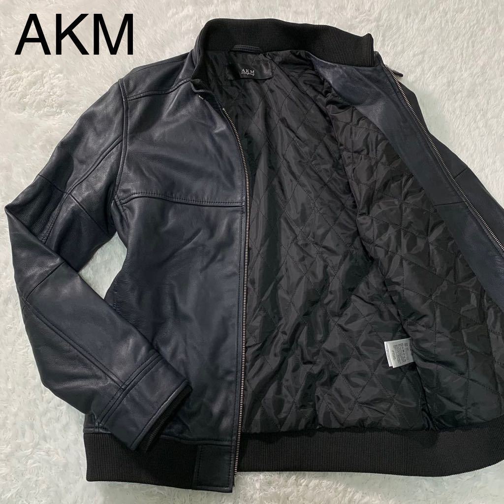 A☆未使用級・美品 Lサイズ AKM ラムレザー ライダースジャケット 羊革