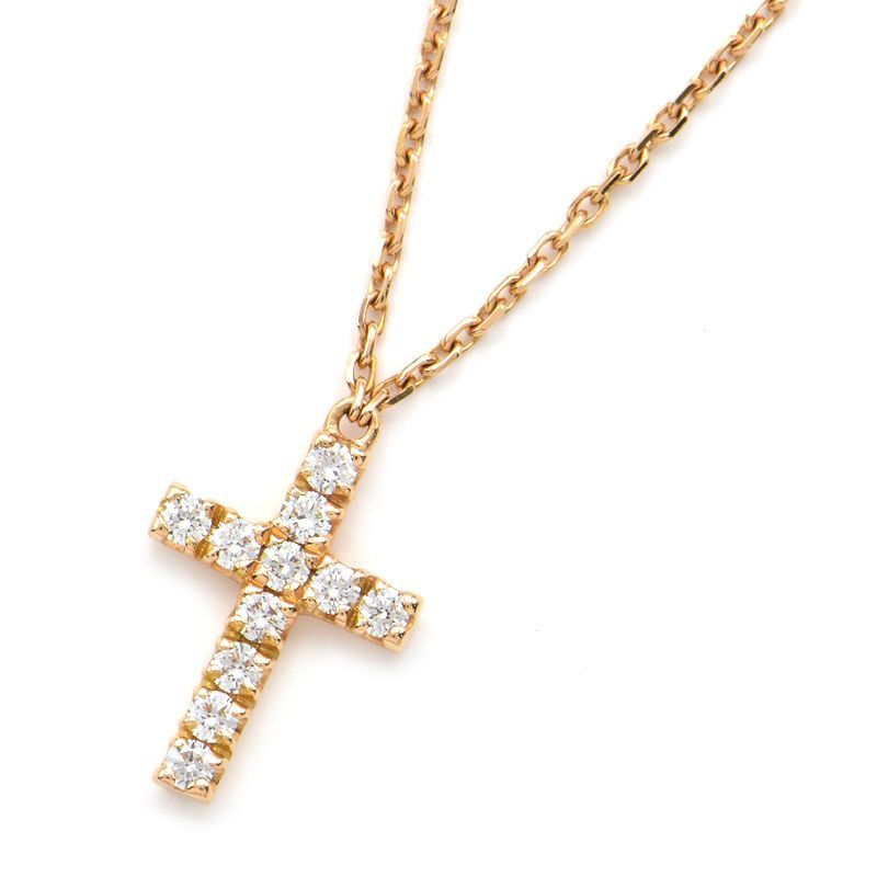  Cartier diamond Cross necklace K18PG diamond 10 character . motif Cross diamond necklace pendant pink gold used free shipping 