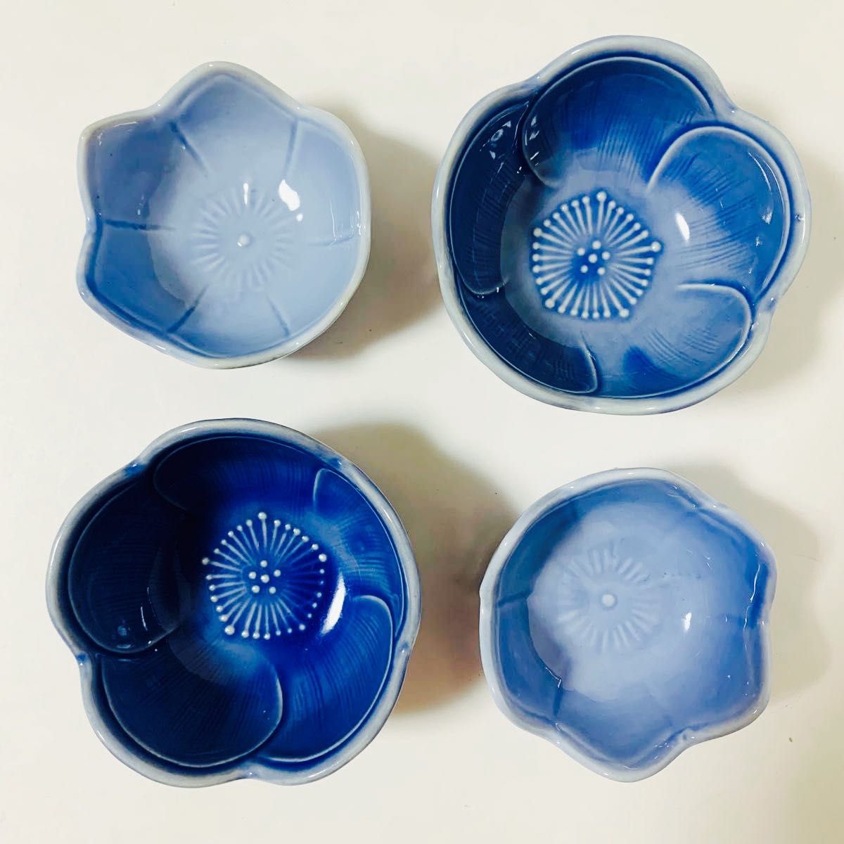 青 花びら小鉢 4枚セット レトロ - 食器