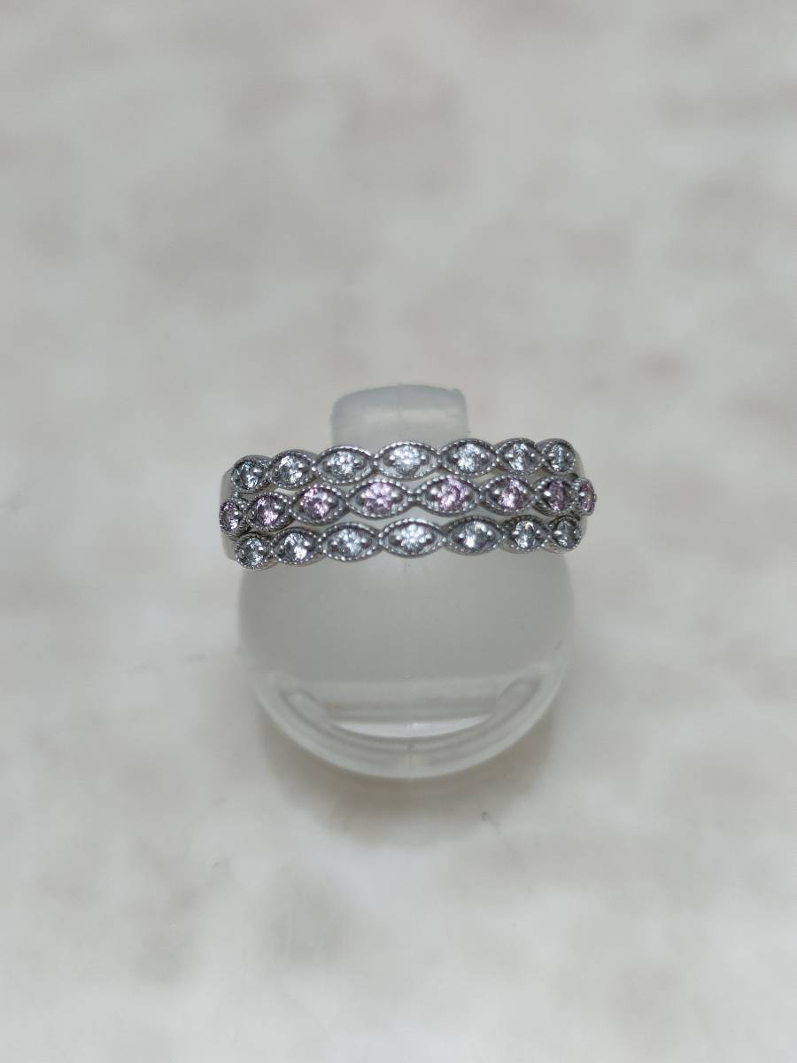 a783 ｋ18wg リング　ダイヤモンド　0.15ct ピンクサファイア　0.10ct リングサイズ　14号