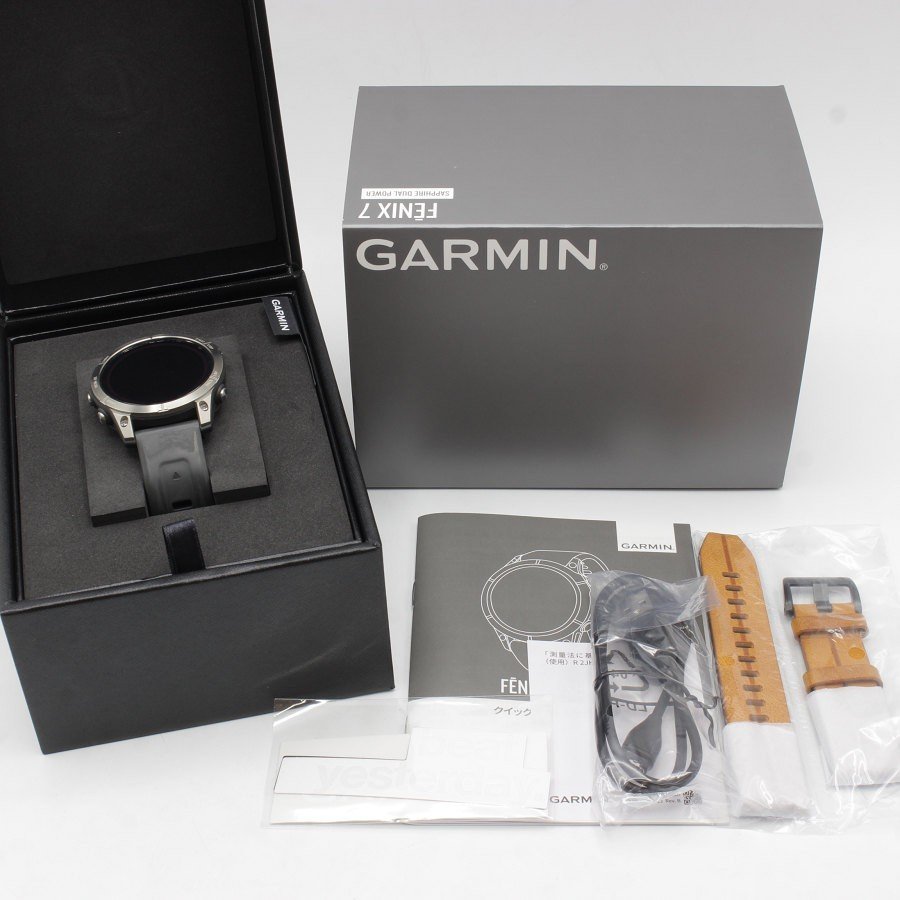 美品】GARMIN fenix 7 Sapphire Dual Power Ti/Chestnut Leather Band