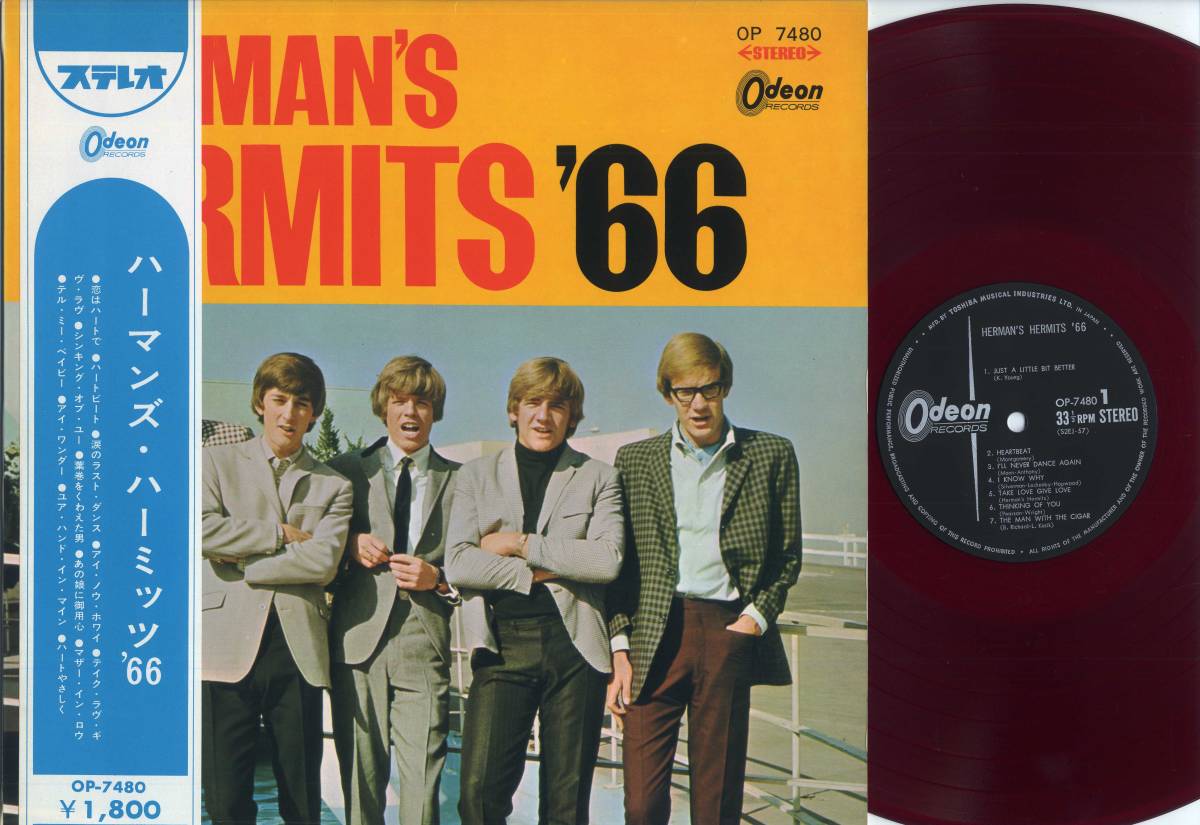 LP☆ハーマンズ・ハーミッツ'66:水色半円帯付赤盤/東芝Odeonペラ☆HERMAN'S HERMITS'66/OP-7480/RED WAX WITH OBI_画像1