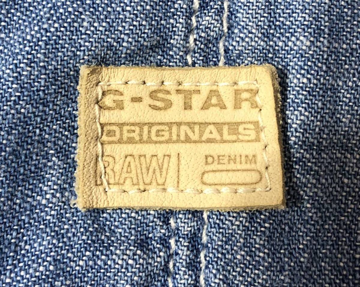 ■ G-STAR RAW ジースターロウ ■ ロゴ ラベル ラバー プリント ユーズド色落ち加工 半袖 デニム シャツ インディゴブルー S_画像4