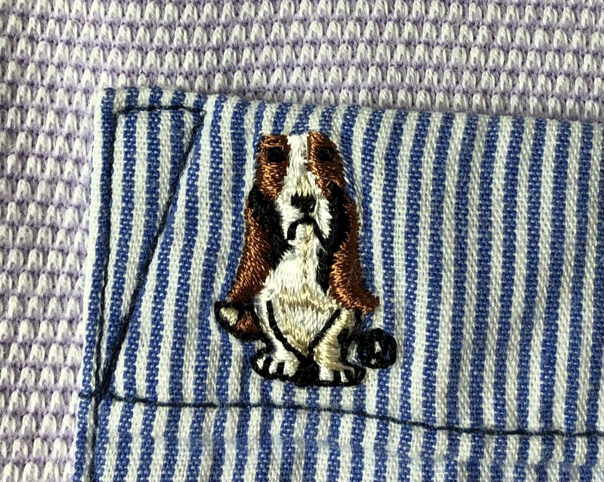 ■ Hush Puppies ハッシュパピー ■ ロゴ バセットハウンド 刺繍 パッチワーク デザイン 半袖 ポロシャツ ラベンダーパープル L_画像4