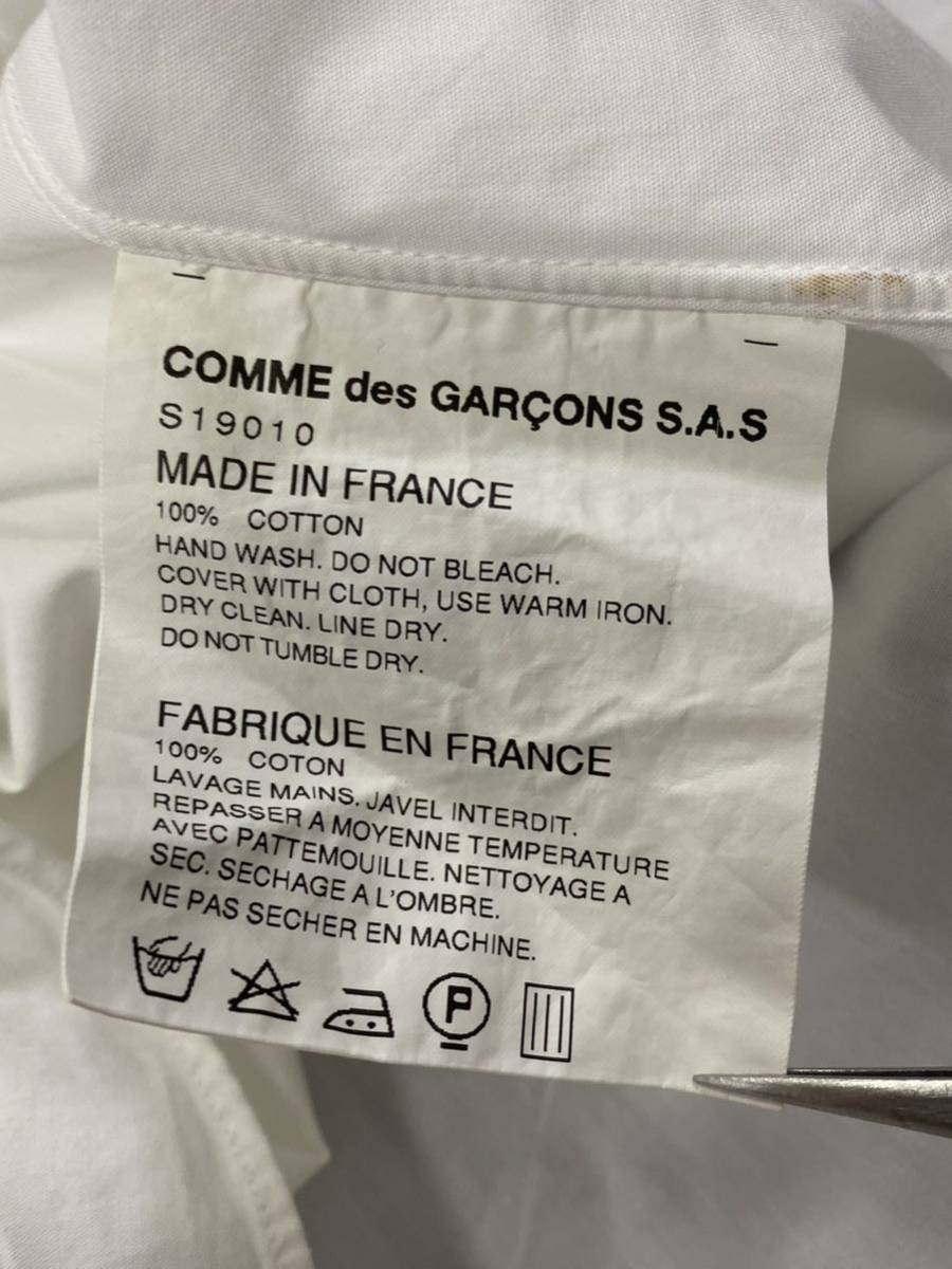 フランス製 ■ COMME des GARCONS SHIRT コムデギャルソン シャツ ■ ストライプ柄 切替 半袖 ボタン シャツ ホワイト L_画像6