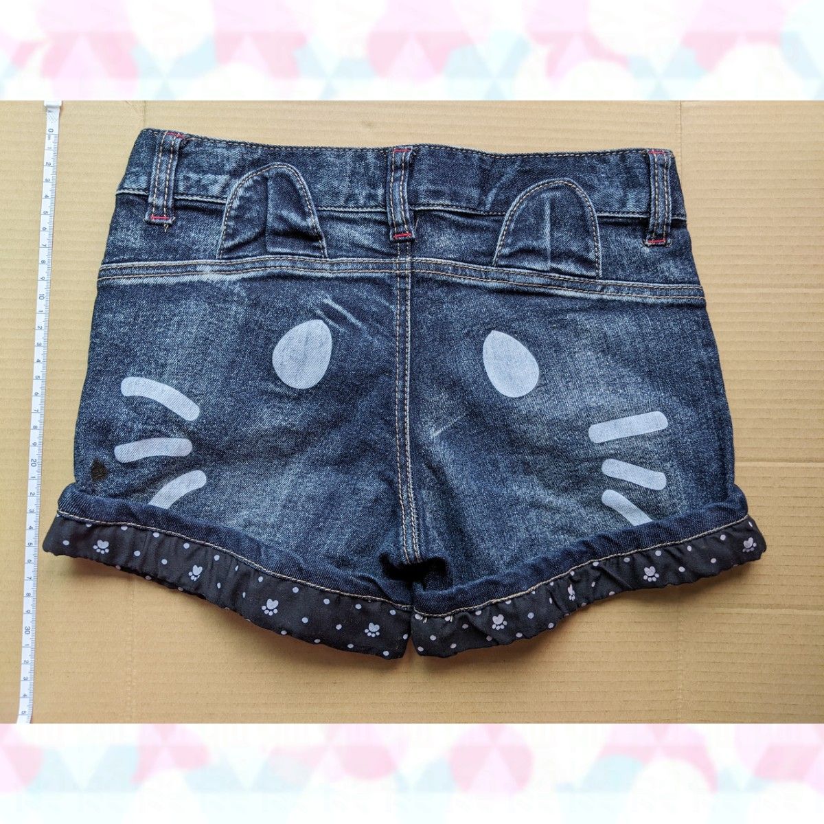 デニムショートパンツ 猫柄 可愛い 150 短パン【未使用】