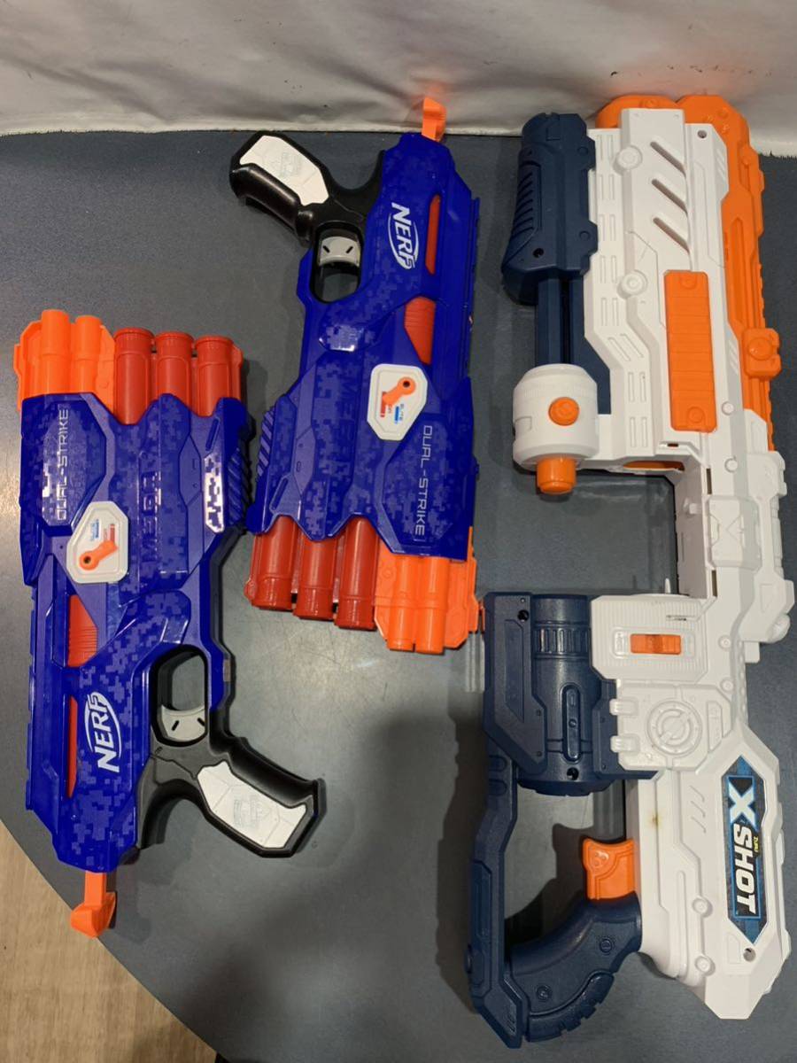 ナーフ NERF ナーフ銃 DUAL-STRIKE MEGA ELITE バスブロ Hasbro ZURU X SHOT サバゲー用 スポンジ弾 トイガン 3点セット おもちゃ_画像1