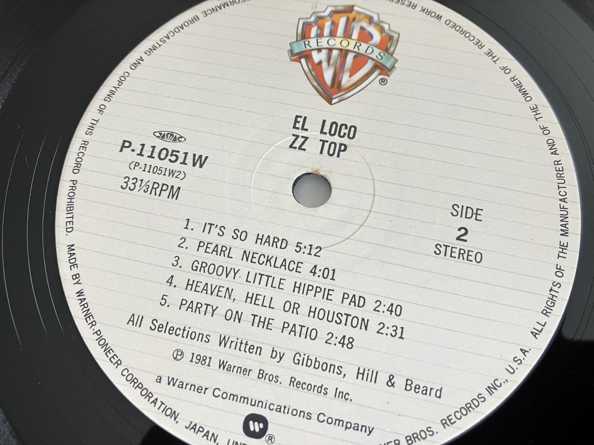 【盤美品】ZZ TOP/ エル・ロコ El Loco 日本盤LP ワーナー P-11051W 81年8th名盤,Tube Snake Boogie,Billy Gibbons,Dusty Hill,Frank Beard_画像8