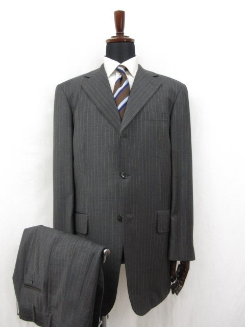 【ブランド不明】 Scabal Super100's 3ボタン スーツ (メンズ) size50～52相当 チャコールグレー ストライプ ●27RMS6098_画像1