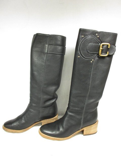 HH 超美品 【Chloe クロエ】 ベルト風デザイン ロングブーツ ヒール 靴 (レディース) size36.5 ブラック ●18LZ4131●_画像5