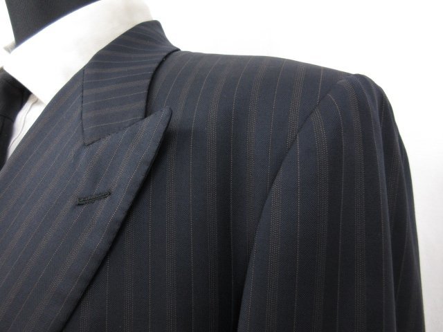 HH 【ブリオーニ Brioni】 ウール100％ ダブル6ボタン 濃紺 スーツ (メンズ) size52C ネイビー ストライプ 伊製 ●27HR2774_画像4