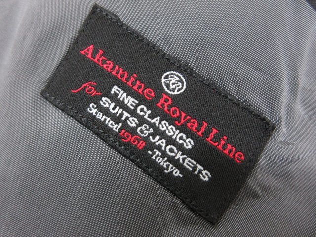 【アカミネロイヤルライン Akamine Royal Line】 シングル3ボタン段返り スーツ (メンズ) size46 ライトグレー ストライプ柄 ●27RMS6109●_画像9