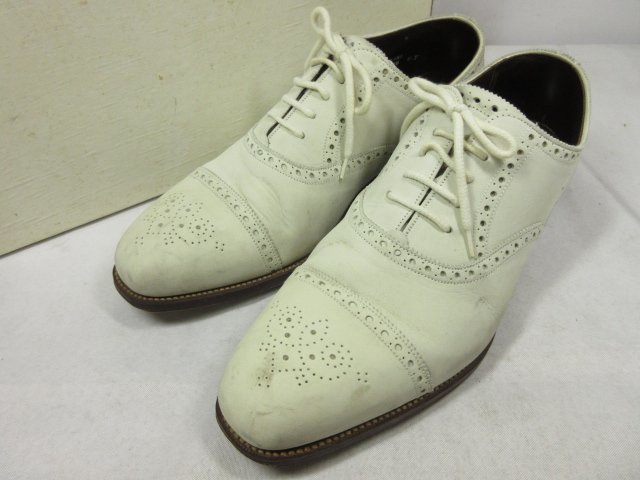 【GRENSON グレンソン】 ヌバックレザー セミブローグ ドレスシューズ 紳士靴 (メンズ) size8/F ホワイト系 ●18MZA3514●