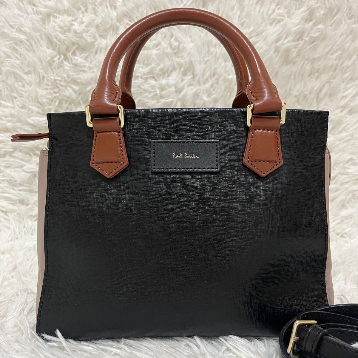 美品 Paul Smith ポールスミス ショルダーバッグ ハンドバッグ 2way ツートン バイカラー 通勤通学 レザー 黒