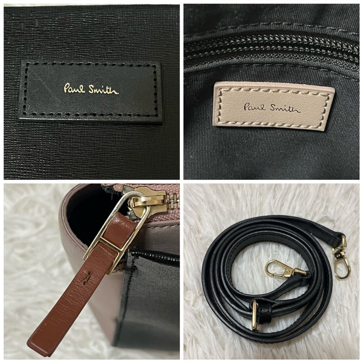 美品 Paul Smith ポールスミス ショルダーバッグ ハンドバッグ 2way ツートン バイカラー 通勤通学 レザー 黒