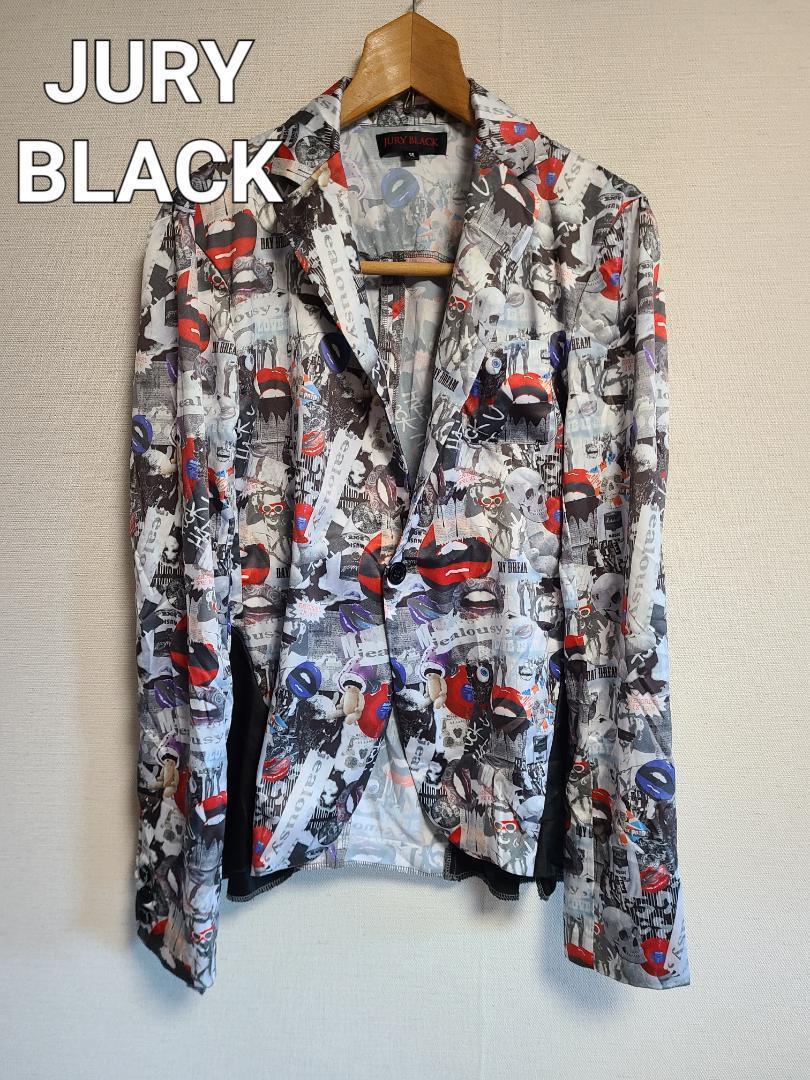 ジュリーブラック ジャケット サテン 総柄 転写 長袖 JURY BLACK