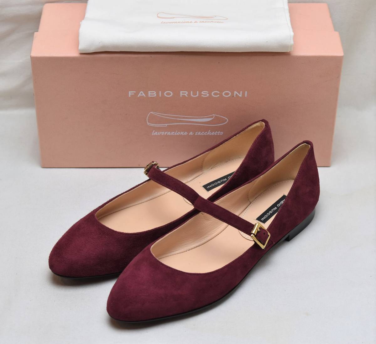 FabioRusconi ファビオルスコーニ　ストラップパンプス　バレシューズ　F-4422　AMALFI BORDEAUX 37.5　24cm相当　未使用品　イタリア製