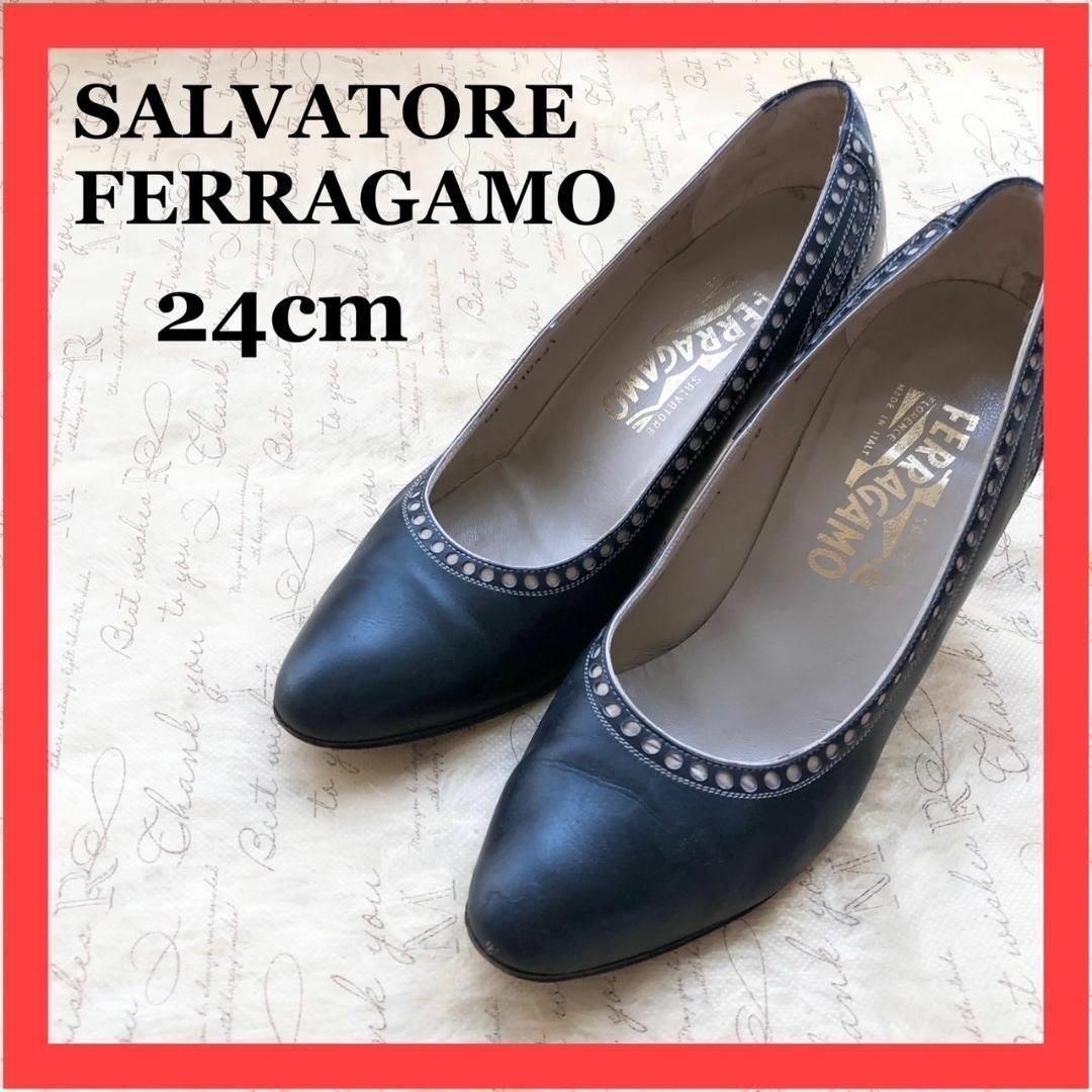 【美品】SALVATORE FERRAGAMO マット ・ブラック系 6.5サイズ　24cm相当