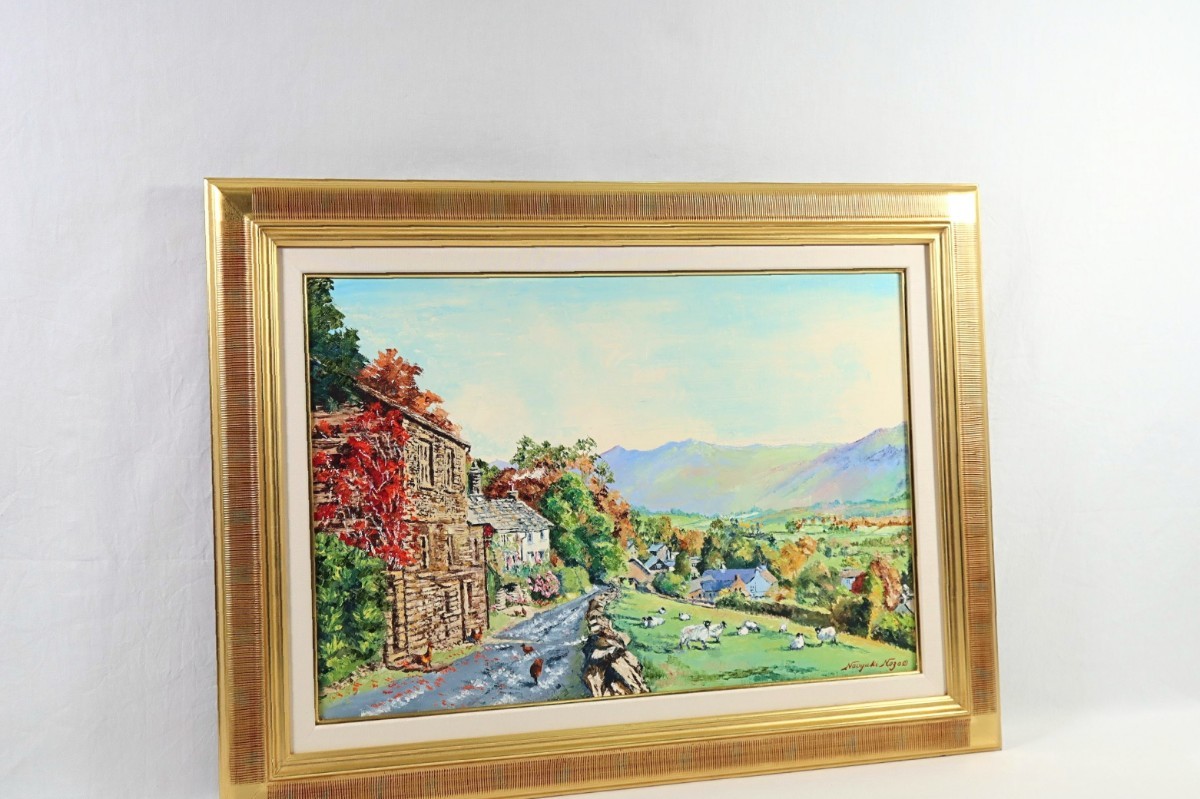 【真作】絵画 油彩SM(板絵) 田園風景 温もりあふれる郷愁の風景 V192 Yahoo!オークション - 真作 野副直行 油彩「風景」画寸 60.5cm