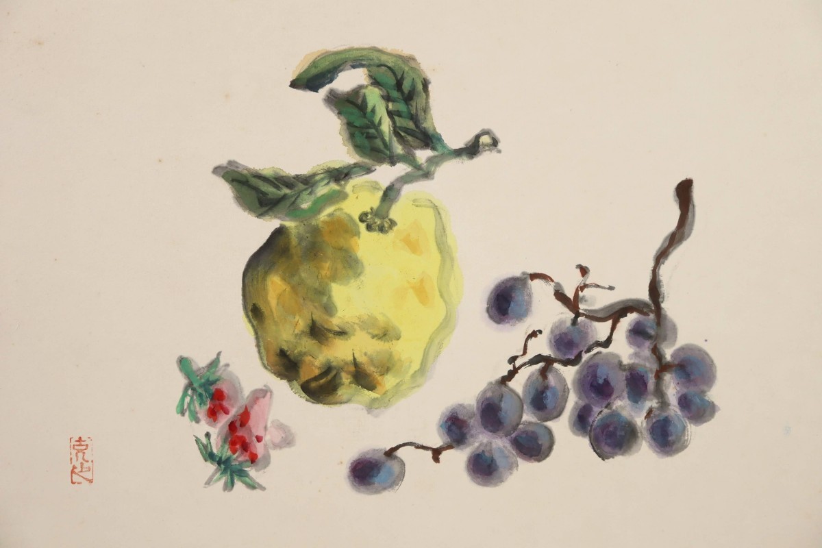 模写」鍋井克之水彩「果物のある静物」画45×31cm 大阪府出身二紀会創立
