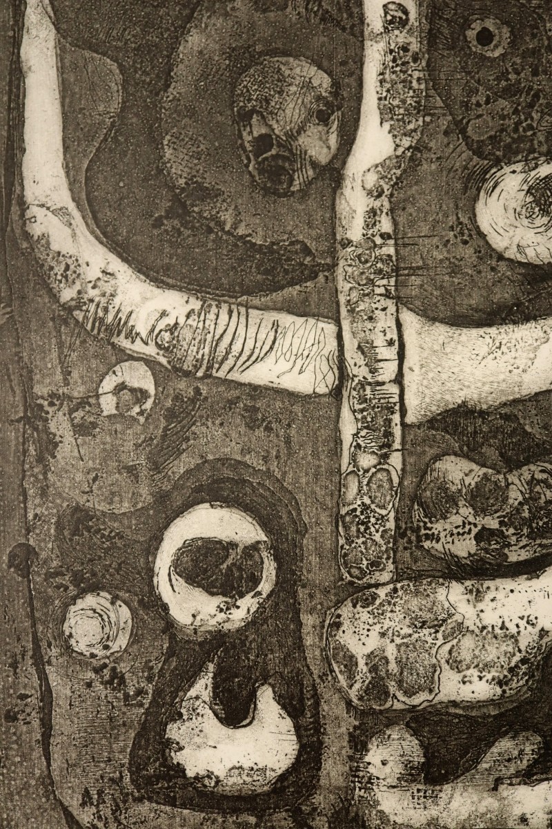 真作 内海柳子 1966年銅版画「夜道」画 18×23cm 大阪府出身 デモクラート美術家協会 ウィリアム・ヘイターに師事 銅版画の表現を追求 7783_画像4