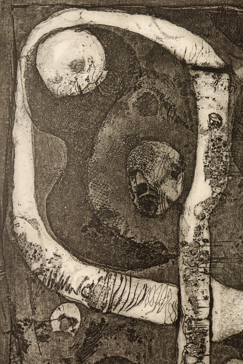 真作 内海柳子 1966年銅版画「夜道」画 18×23cm 大阪府出身 デモクラート美術家協会 ウィリアム・ヘイターに師事 銅版画の表現を追求 7783_画像6