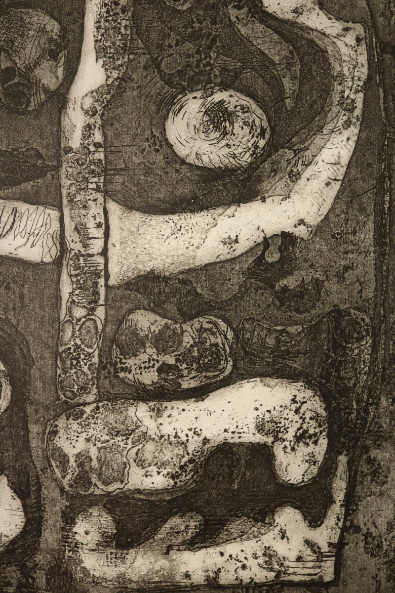 真作 内海柳子 1966年銅版画「夜道」画 18×23cm 大阪府出身 デモクラート美術家協会 ウィリアム・ヘイターに師事 銅版画の表現を追求 7783_画像5