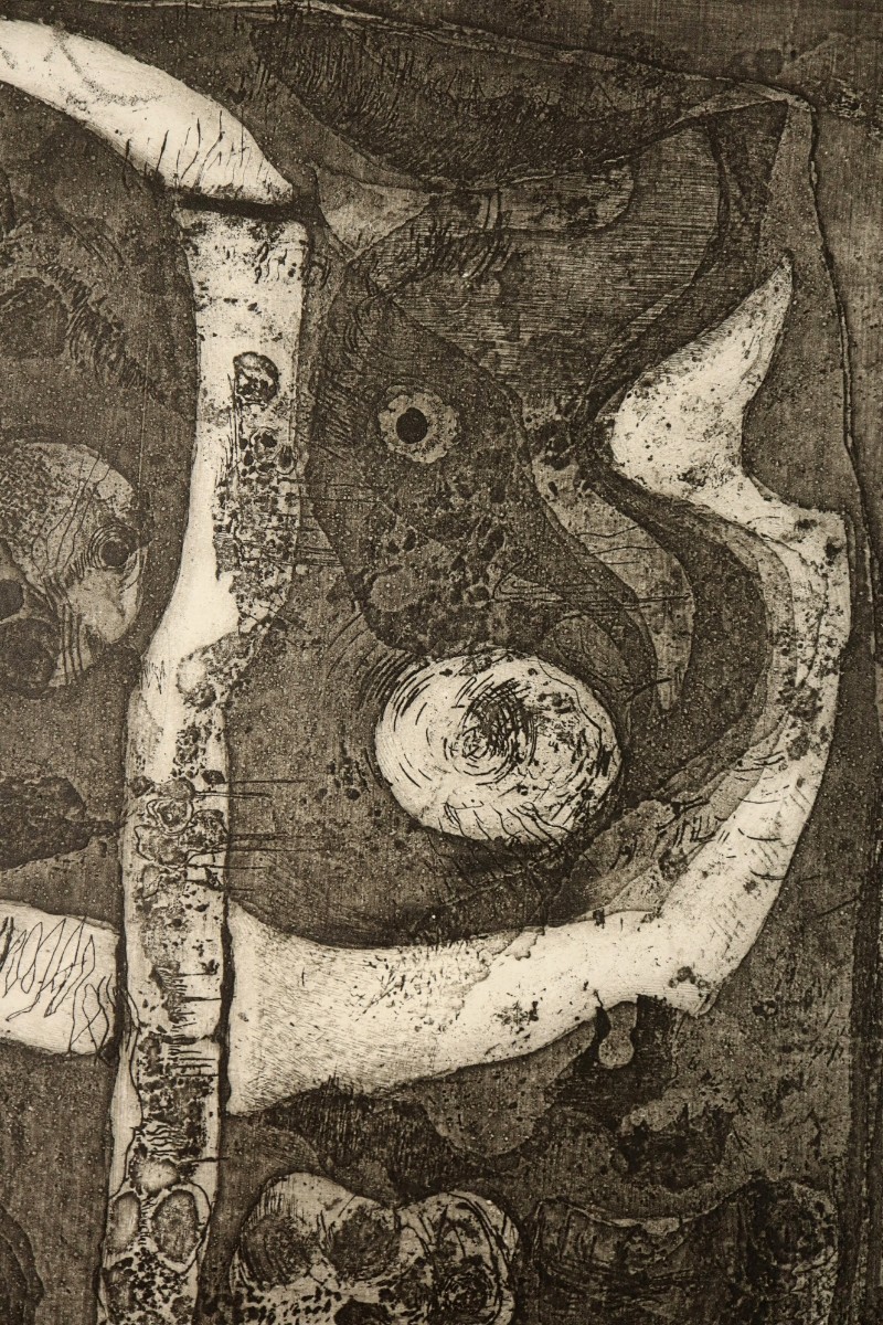 真作 内海柳子 1966年銅版画「夜道」画 18×23cm 大阪府出身 デモクラート美術家協会 ウィリアム・ヘイターに師事 銅版画の表現を追求 7783_画像7