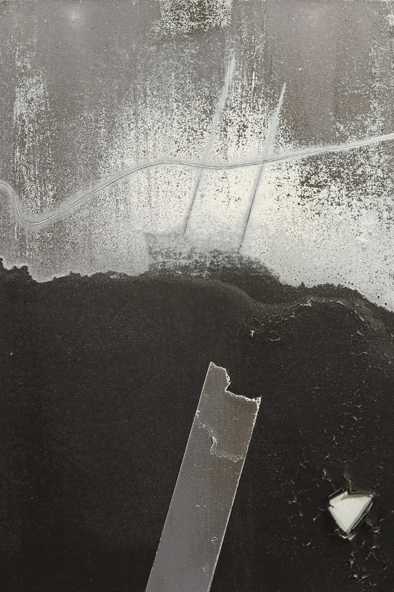 真作 清塚紀子 1976年ミクストメディア「D氏の旅行記」画寸63cm×78cm 旧満州出身 幾何学的表現や物質感を強調 新しい表現を模索 7820_画像3